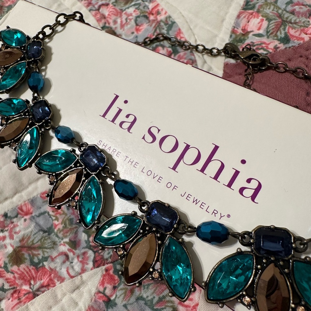 Lia Sophia Teal and Bronze Necklace